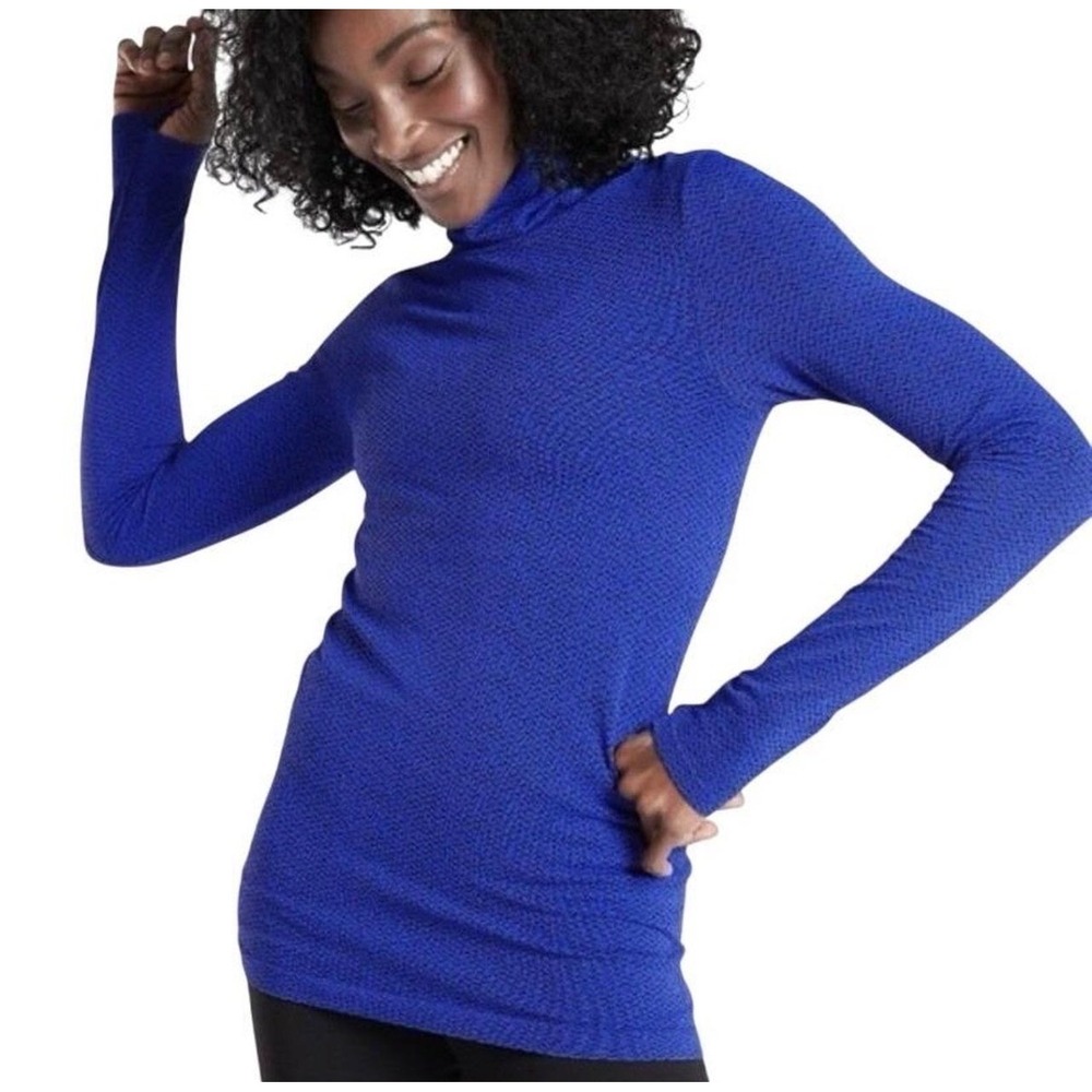 Athleta Flurry Blizzard Rib Turtleneck Top Purple Thumbholes XXS NWT